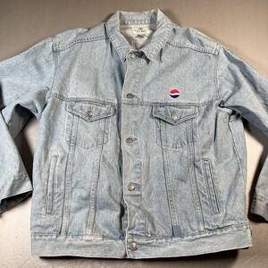 Vintage Pepsi Denim Jacket Mens XL Trucker Embroidered Logo Graphic Back 90s